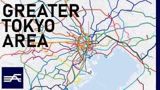 Every Operating Railway System in Greater Tokyo Area geographic map [upl. by Arraic]