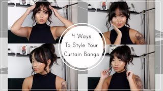 4 Ways To Style Your Curtain Bangs  Tutorial [upl. by Leksehc532]