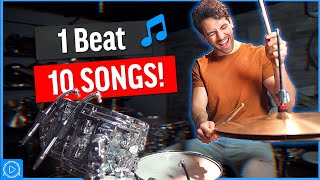 Play 10 SONGS with 1 EASY Drum Beat  Drum Lesson [upl. by Oralle]