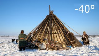 Warmest Tent on Earth  Pitching in the Siberian Arctic Winter  Ненецкая палатка чум [upl. by Cardie]