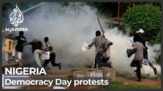 Nigeria Police fire tear gas in ‘Democracy Day’ protests [upl. by Katine]