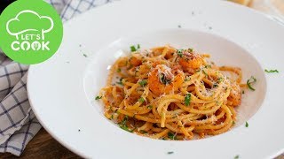 REZEPT Spaghetti mit Garnelen und Tomaten Sahnesauce [upl. by Dnalwor]