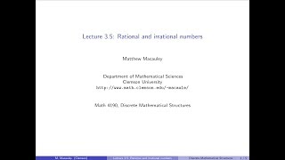 Discrete Mathematical Structures Lecture 35 Rational and irrational numbers [upl. by Bertina]