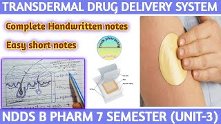 TRANSDERMAL DRUG DELIVERY SYSTEM  NDDS UNIT 3  Trickpharmacy [upl. by Buckingham]