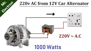 220v AC from 12v 90 Amps Car Alternator 1000W DIY [upl. by Sinnel]