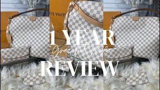 1 Year Review  Louis Vuitton Graceful MM  Damier Azur [upl. by Onitnas]