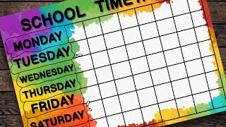 School Timetable design  How to draw and color easy step by step for kids  Classroom Projects [upl. by Silda]