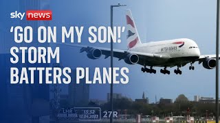 Storm Noa Planes struggle to land at Heathrow [upl. by Ahtnamas]