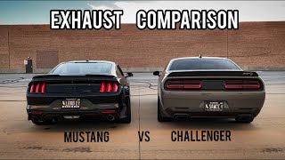 Mustang GT vs Challenger Hellcat  exhaust sound comparison [upl. by Aerdnaeel]