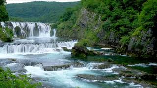 Beautiful Waterfall on a Flowing River 4k Nature Sounds Waterfall 4K White Noise for Sleeping [upl. by Yboc]