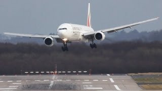 Crosswind LANDINGS during a STORM at Düsseldorf B777 767 757 A330  Storm Andrea [upl. by Hamon970]