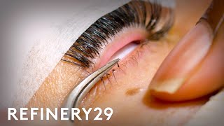 I Got 90 Bottom Eyelash Extensions For The First Time  Macro Beauty  Refinery29 [upl. by Simonetta227]