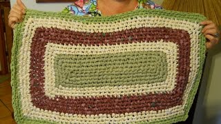 Crochet RECTANGLE Rag Rug Tutorial Part 2 [upl. by Ahsenauq]