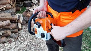 NEW Chainsaw Stihl MS180 FIRSTART [upl. by Anirdnajela86]