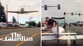 Planes emergency landing captured on police dashboard camera [upl. by Schreib556]